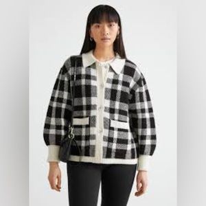 & Other Stories Relaxed Shell Button Jacquard Plaid Cardigan Sweater